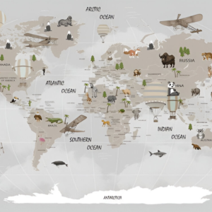 Illustration/Animals-world-map-kids-wallpaper
