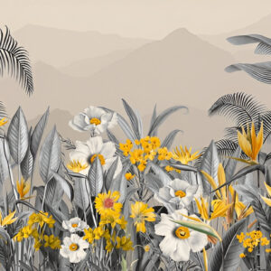 Yellow flowers and black and white background tropical