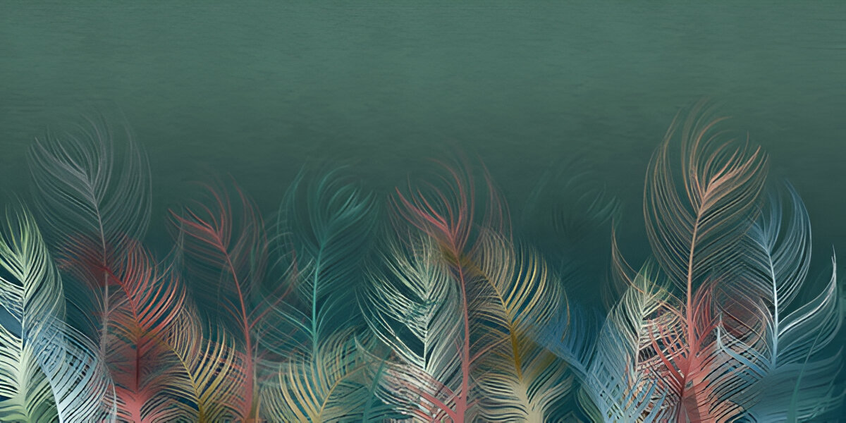 composition-multicolored-feathers-on-dark-green-