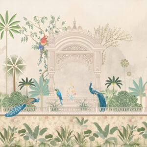 Garden-arch-peacock-bird-mughal-wallpaper-