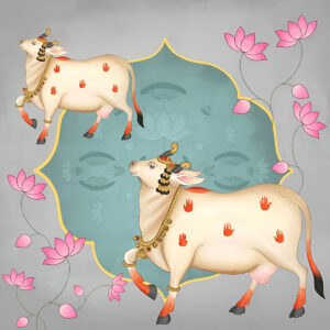 Illustration-indian-traditional-pichwai-art-cow-calf
