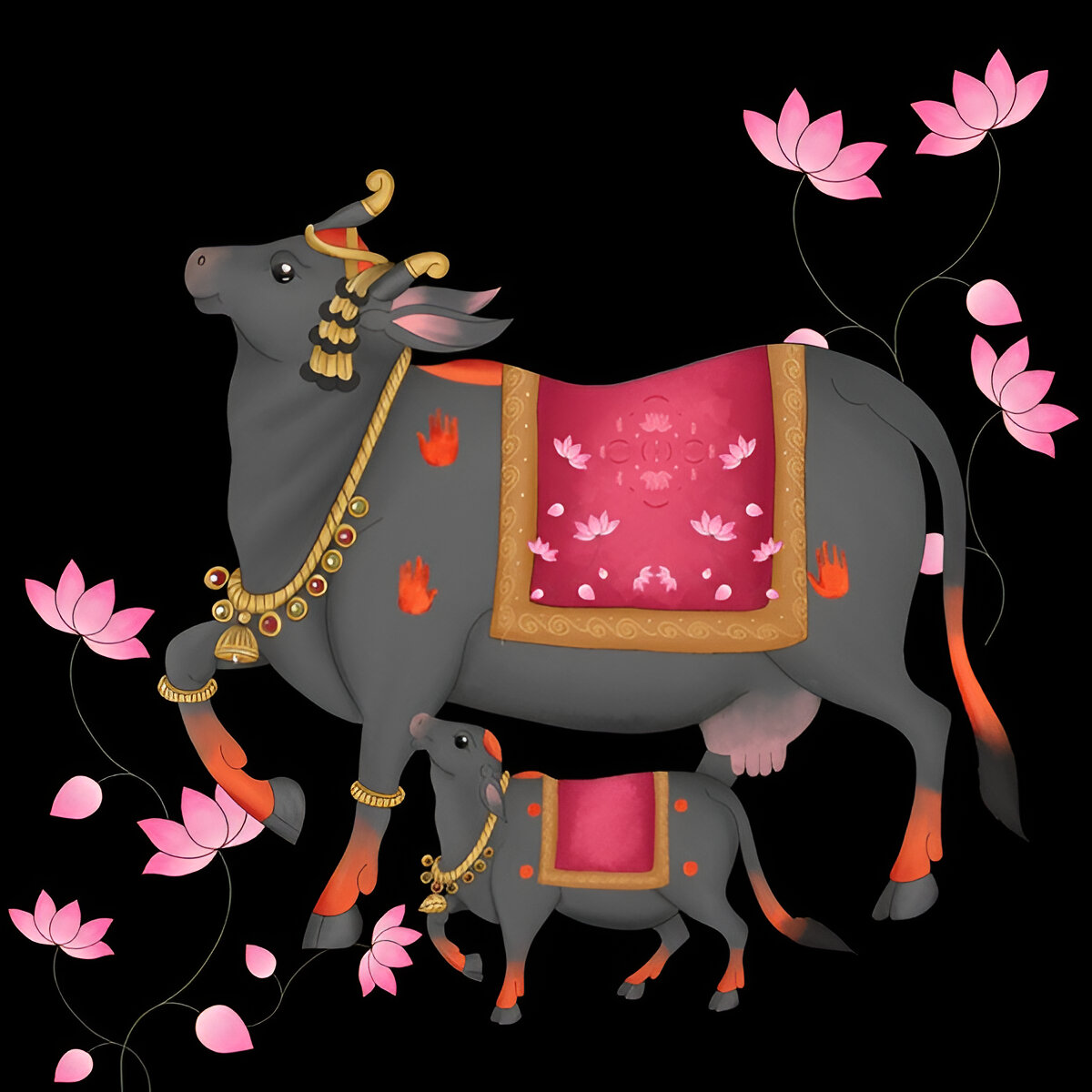 illustrationindian-traditional-pichwai-cow-painting-illustrations-