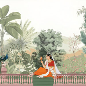 Illustrationmughal-queen-sitting-garden-vintage-wallpaper-