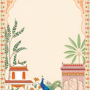 Illustrationtraditional-mughal-garden-arch-plant-peacock-