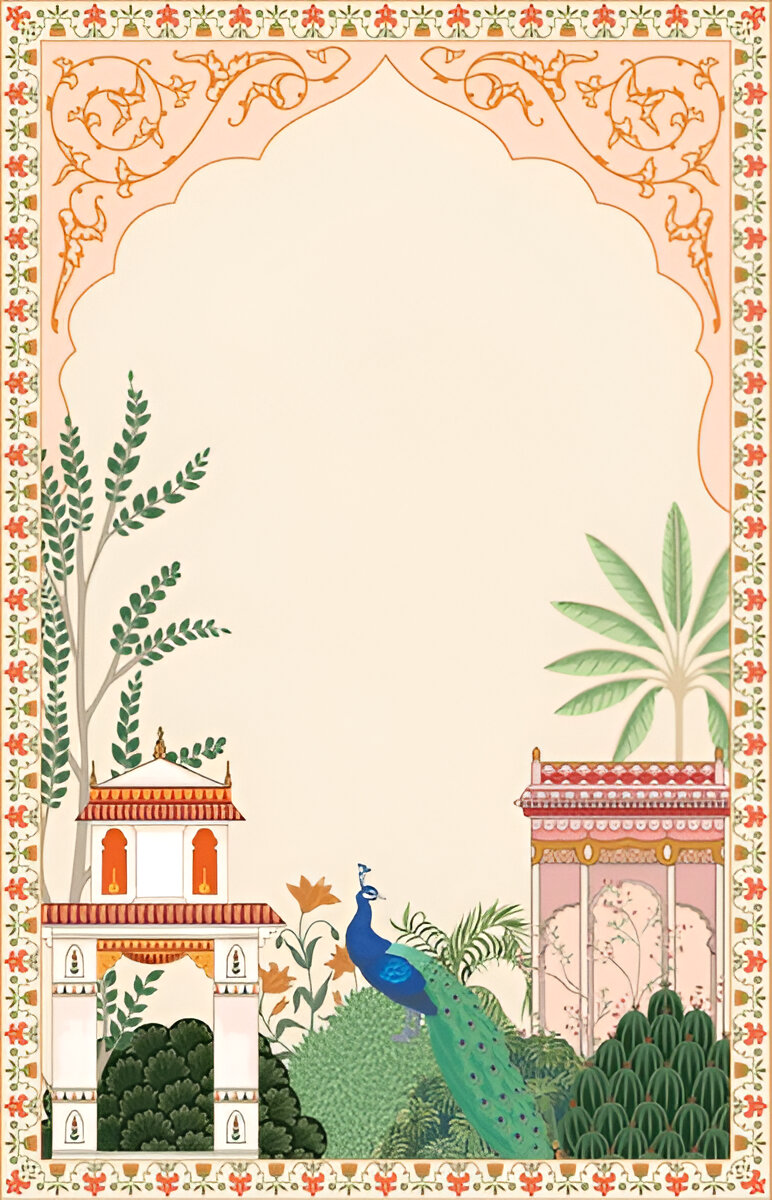 illustrationtraditional-mughal-garden-arch-plant-peacock-