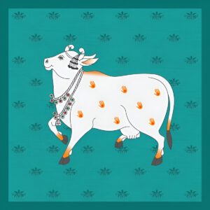 Illustration-beautiful-indian-cow-artwork-on-green-