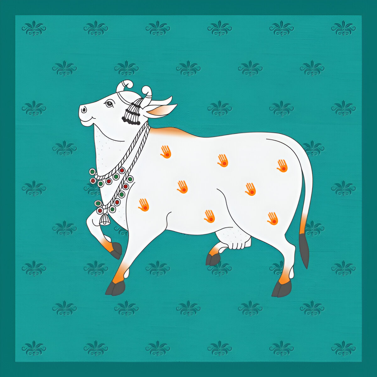 llustrationbeautiful-indian-cow-artwork-on-green-