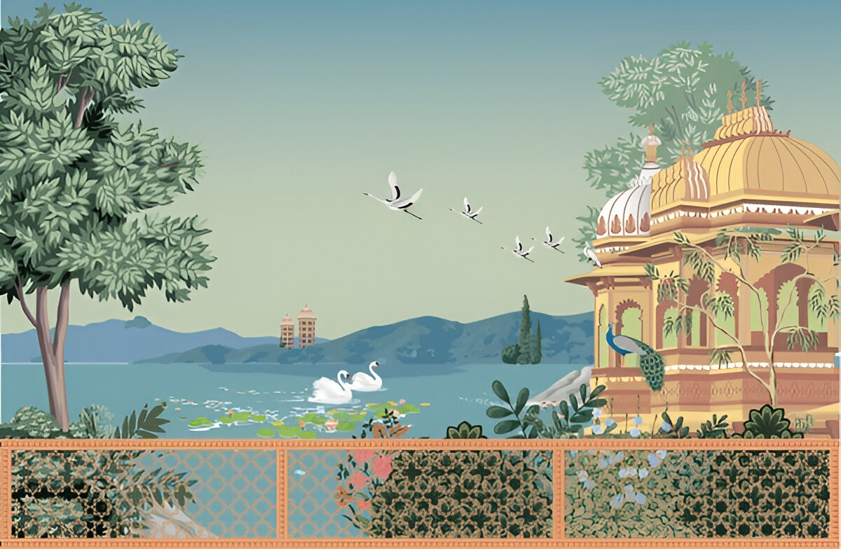 mughal-garden-arch-dome-illustration-wallpaper-