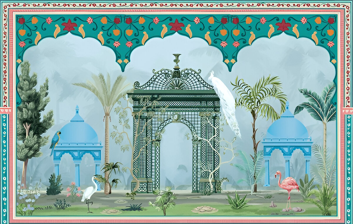 mughal-garden-arch-plant-peacock-pattern-