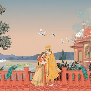 Mughal-garden-palace-arch-peacock-swans-
