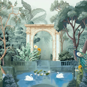 Mughal-garden-pond-arch-illustration-wallpaper-