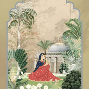 Mughal-lady-sitting in garden tropical-illustration-garden-