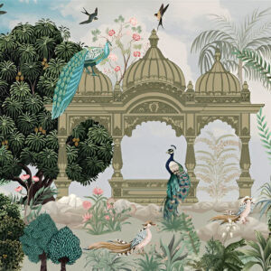 Mughal-mural-design-traditional-wallpaper-peacock-