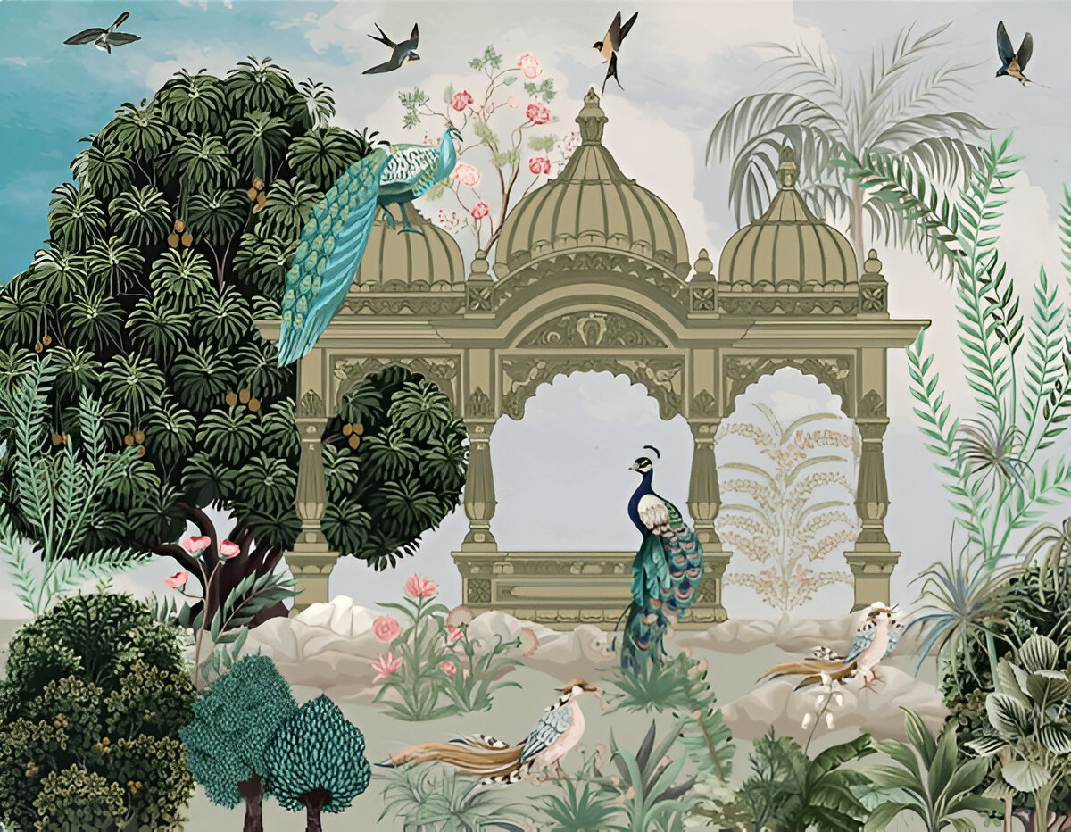 mughal-mural-design-traditional-wallpaper-peacock-