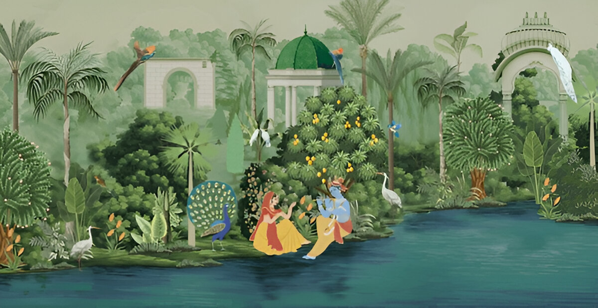 radha krishn in garden river theme
