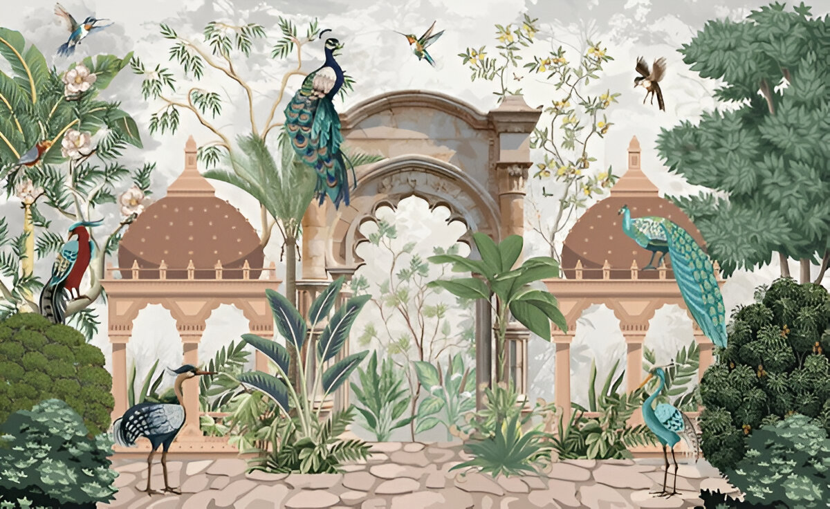 traditional-mughal-garden-dome-arch-peacock-
