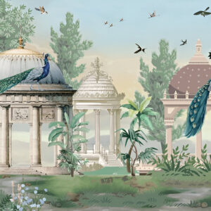 Traditional-mughal-garden-illustration-dome-wallpaper-
