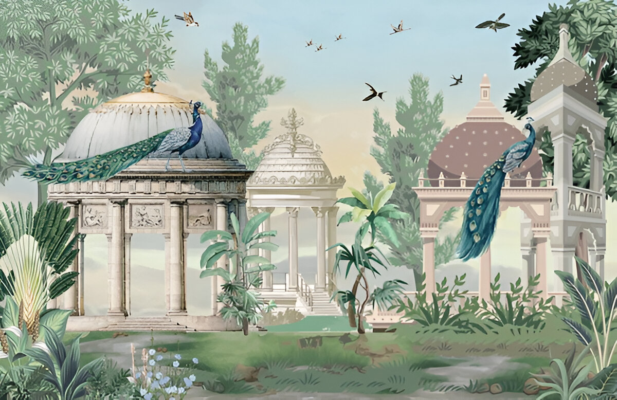 traditional-mughal-garden-illustration-dome-wallpaper-