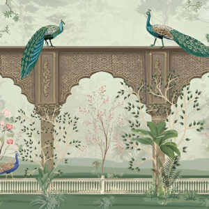 Traditional-mughal-mural-background-design-arch-Peacock