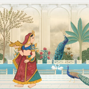 Traditional-mughal-queen-palace-arch-garden-peacock-