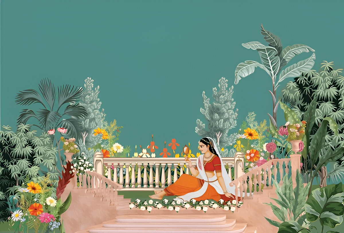 traditional-mughal-queen-sitting-garden-bird-
