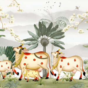 Traditional-pichwai-art-painting-lotus-cow-background-indian-