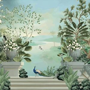 Vintage-classical-greek-garden-peacock-temple-